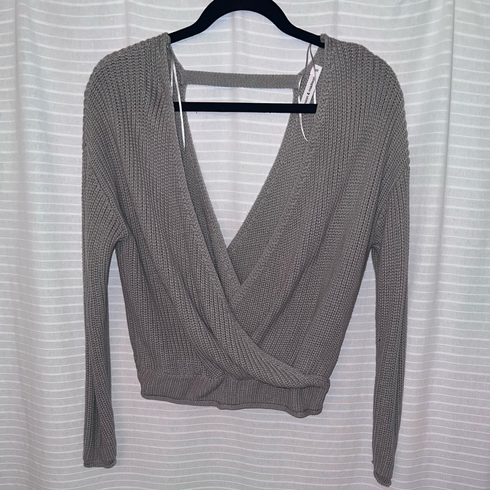 moon & madison Gray Wrap Sweater